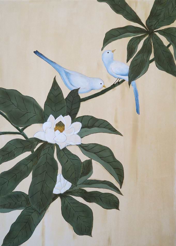 Birds on magnolia tree