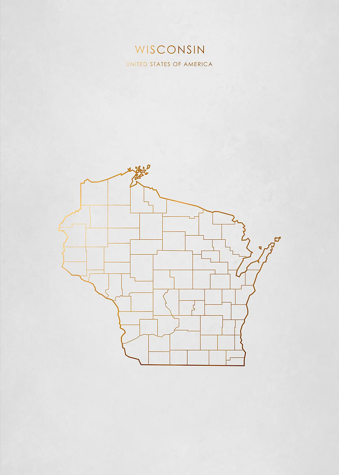 Gold Wisconsin State Map