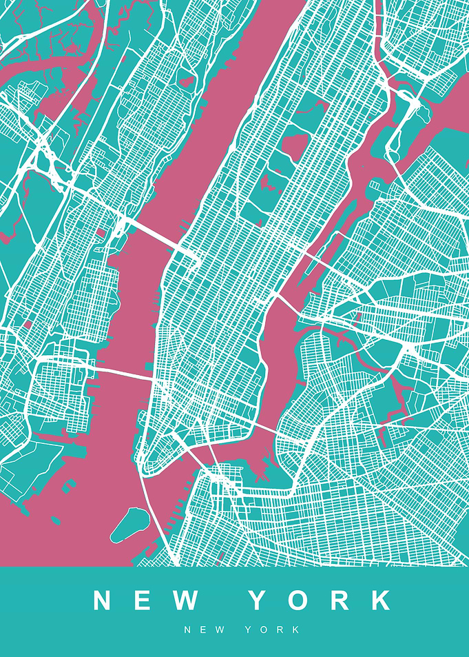 New York Map Turquoise