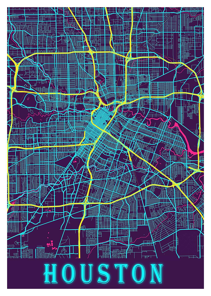Houston Neon City Map