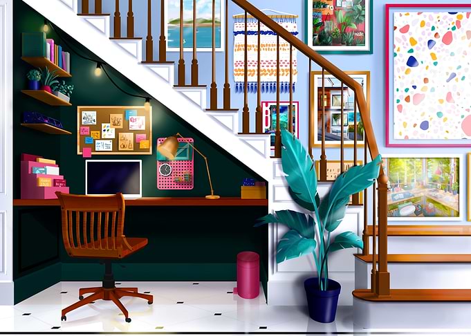 Desk under the stairs
