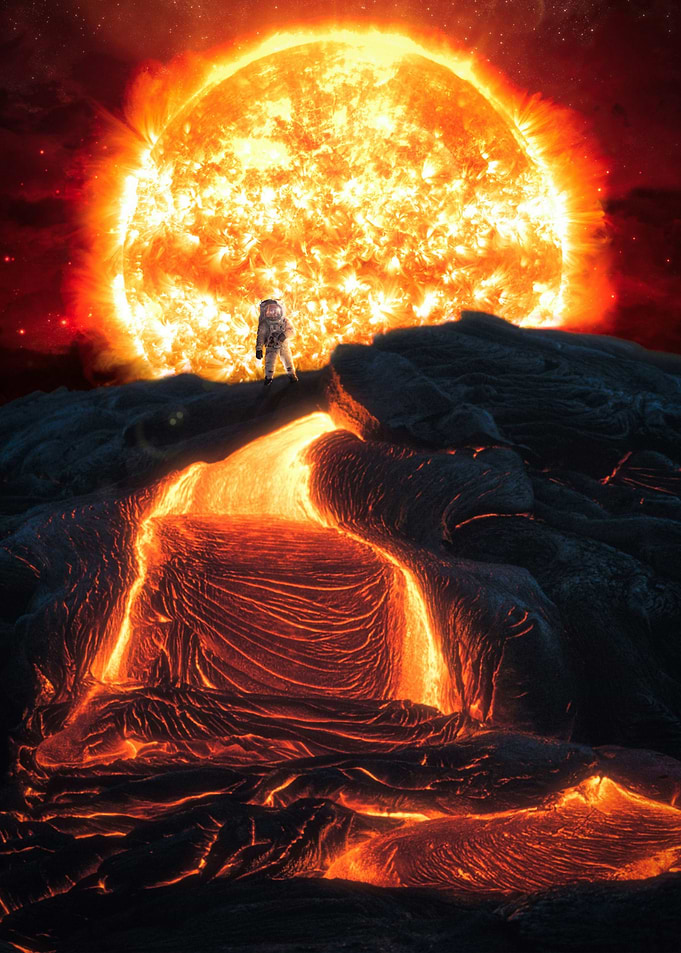 Astronaut Sun Volcano Lava