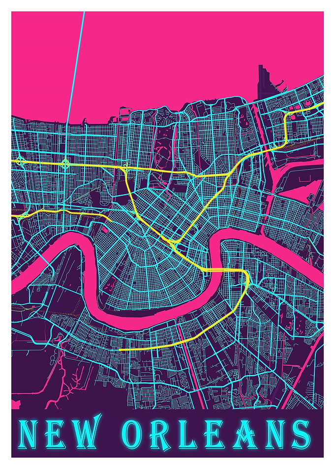 New Orleans Neon City Map