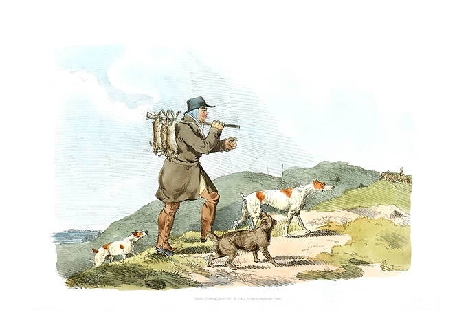 hunter with rabbits