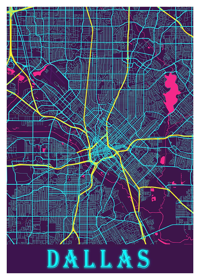Dallas Neon City Map