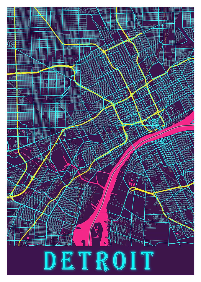 Detroit Neon City Map