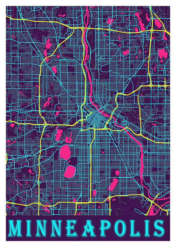 Minneapolis Neon City Map