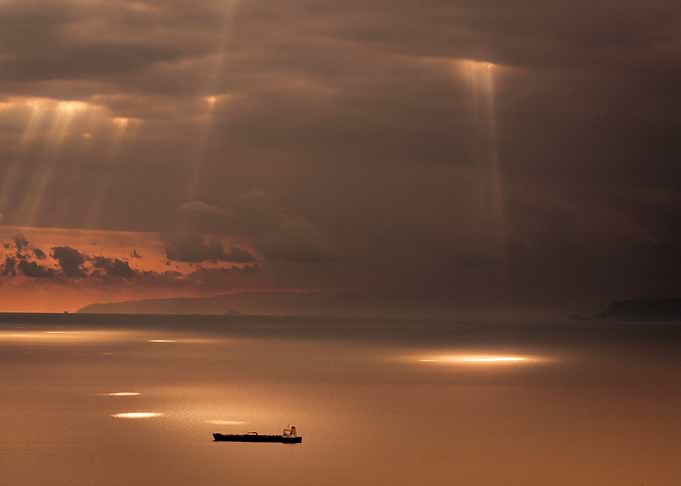 Rays of light on the sea