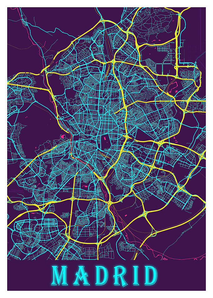 Madrid Neon City Map