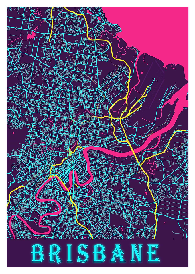 Brisbane Neon City Map
