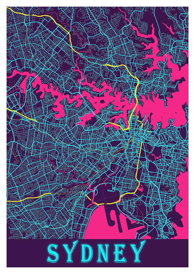 Sydney Neon City Map