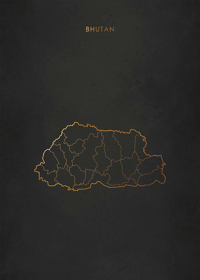 Gold Bhutan Map