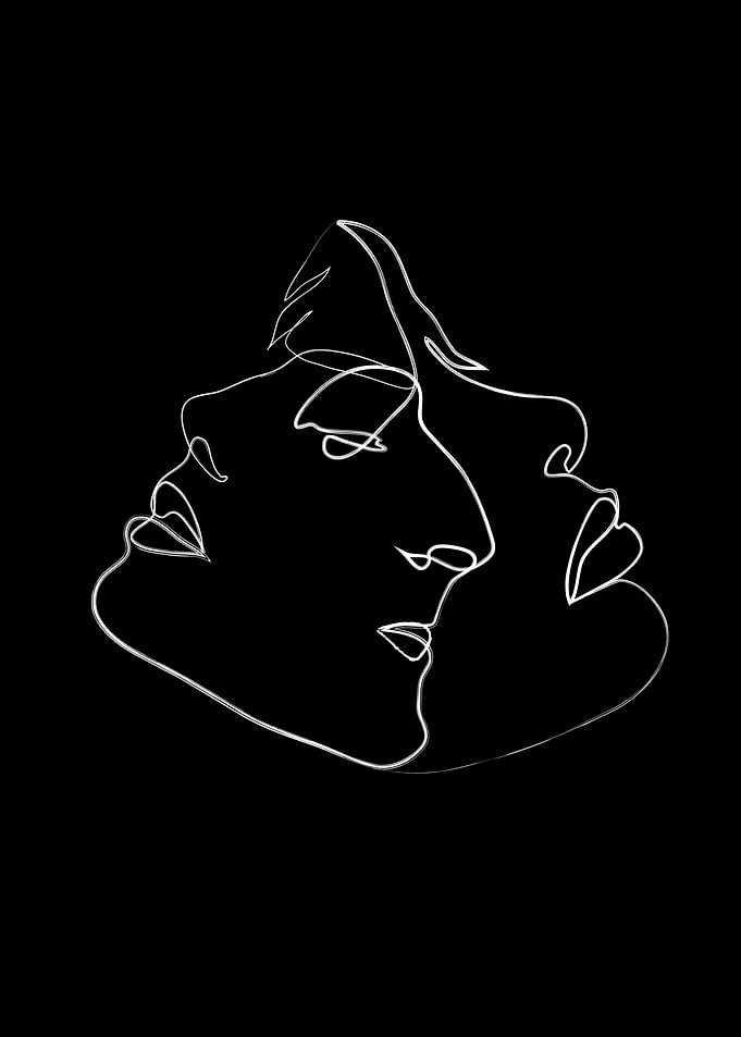 Three faces white on black