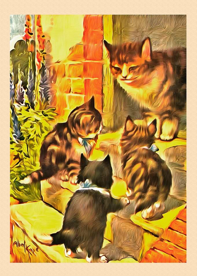 Vintage Cat Art Picture