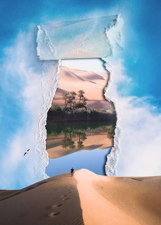 Desert Oasis Torn Paper
