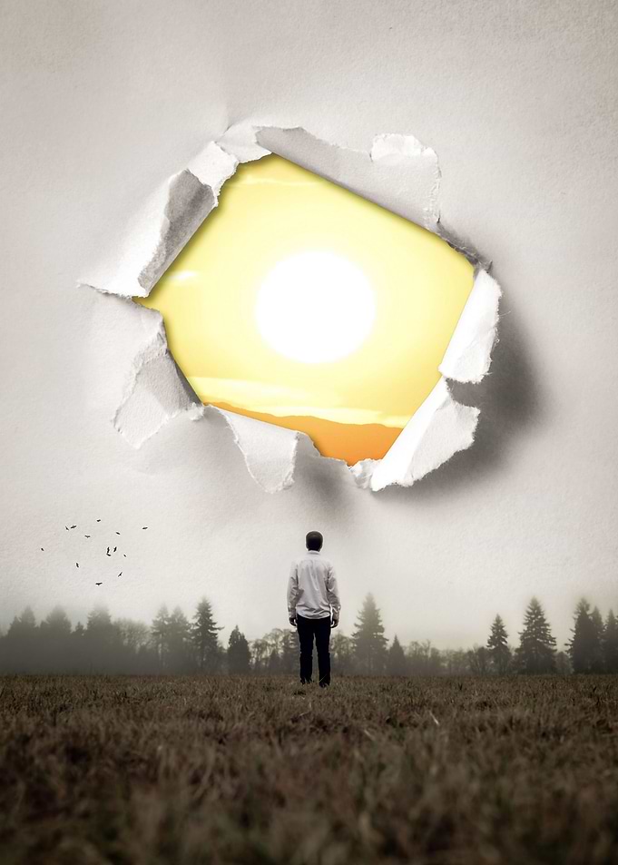 Hole Sun Sky Torn Paper