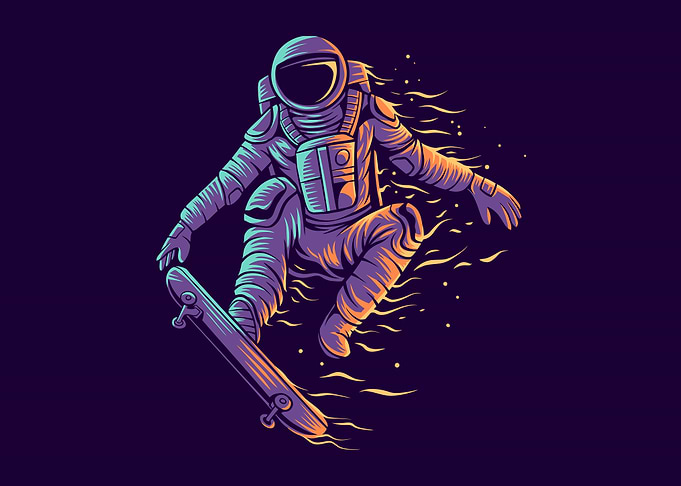 astronaut skateboarding