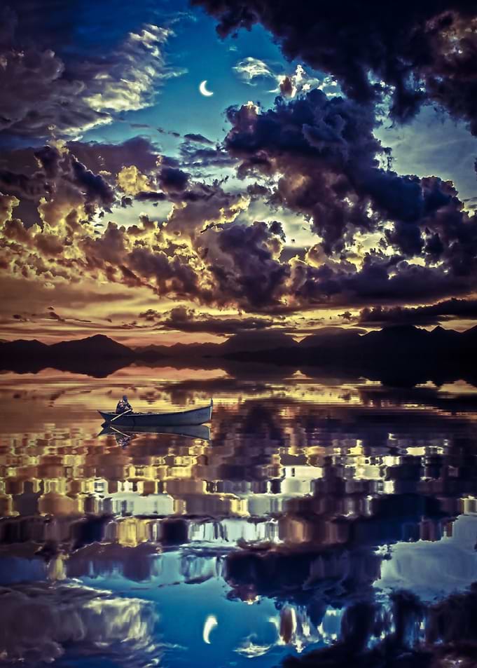 Lake Reflection Sky Clouds