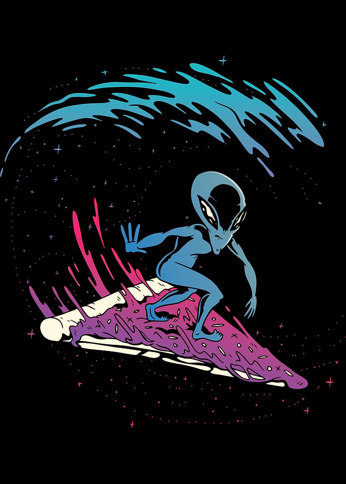 pizza surfing alien