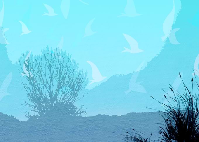 Blue Landscape with birds