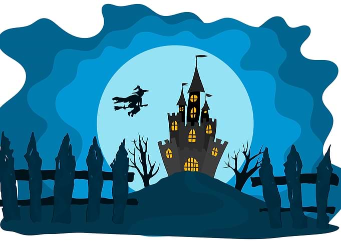 Halloween castle on a blue