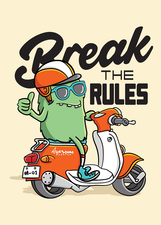 Funny Monster at Motorbike