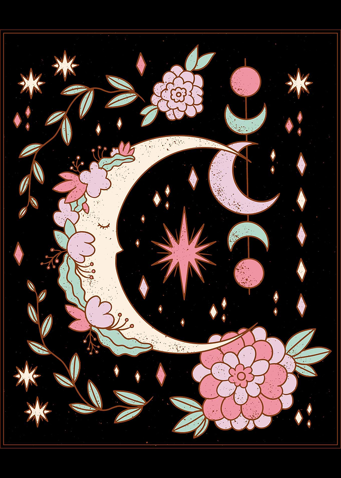 floral ornamental moon