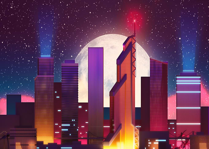 close up neon city