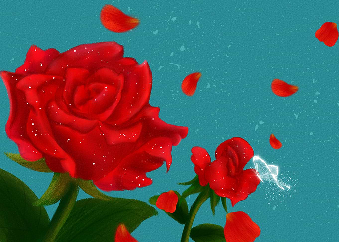 Red Roses with Butterfly