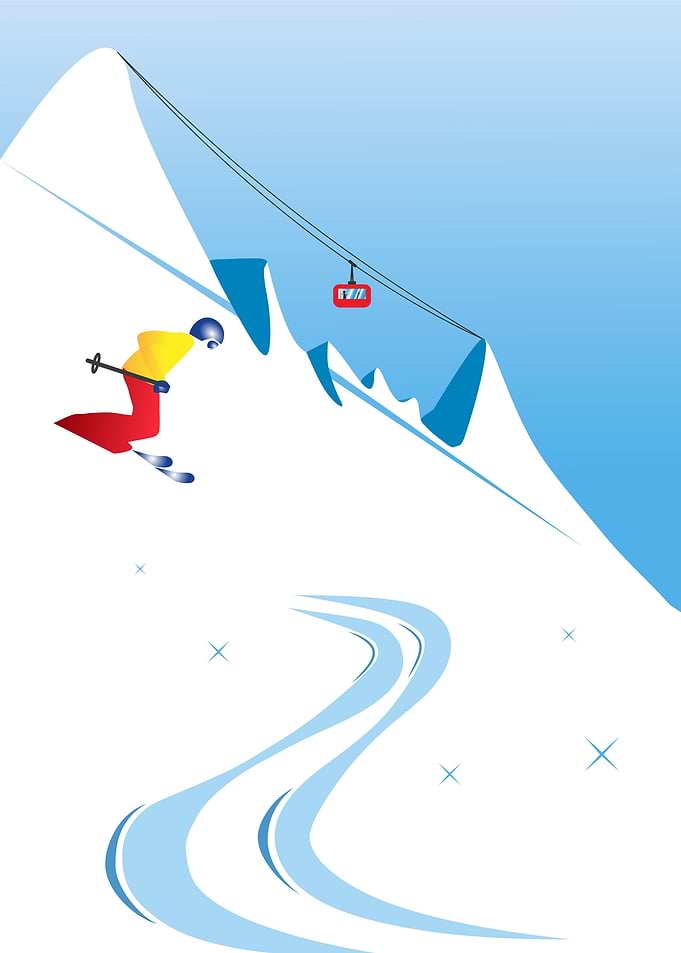 Ski tracks and gondola