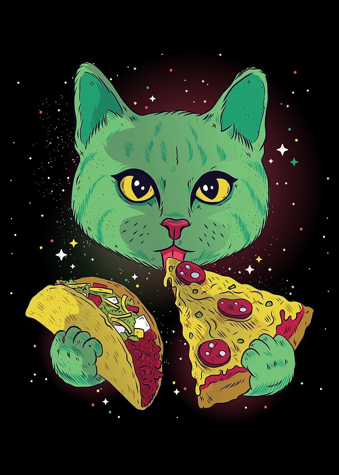 Cosmic Cat eating Pizza