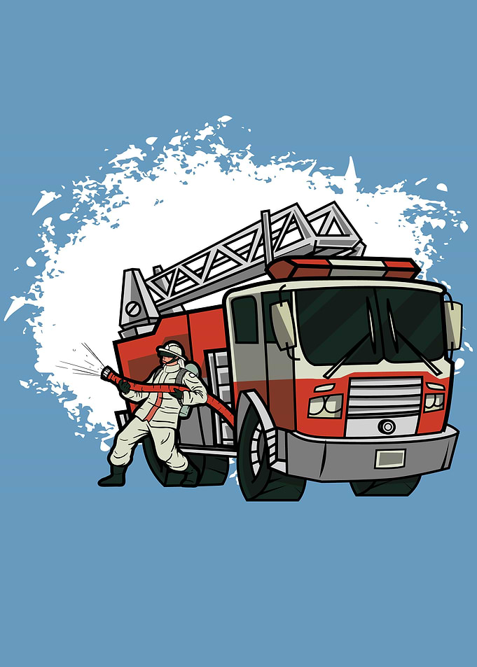 Firefighter with firetruck