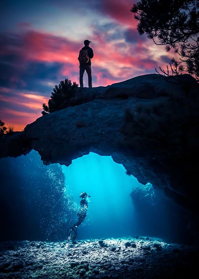 Cave Under Blue Seabed