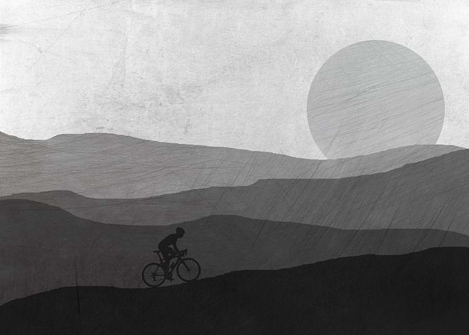 Cycling Sunset Black White