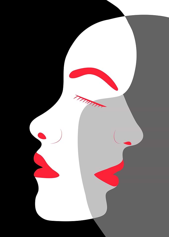 Women faces in white black