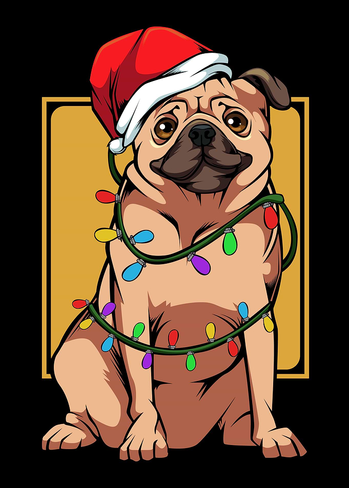 Pug Santa Christmas Light