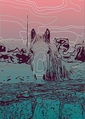 Horse in Pink and Teal