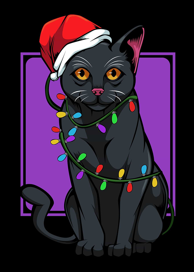 Santa Black Cat Christmas