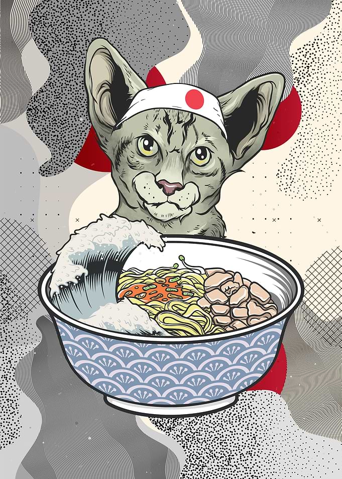 Devon Rex Cat Ramen Manga