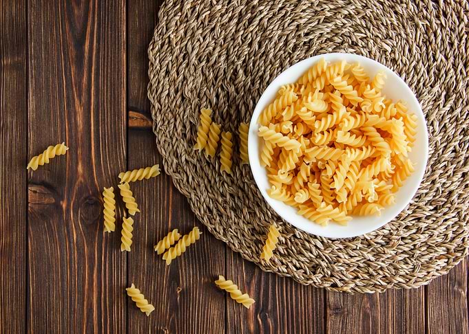 Fusiilli Noodles on Wood