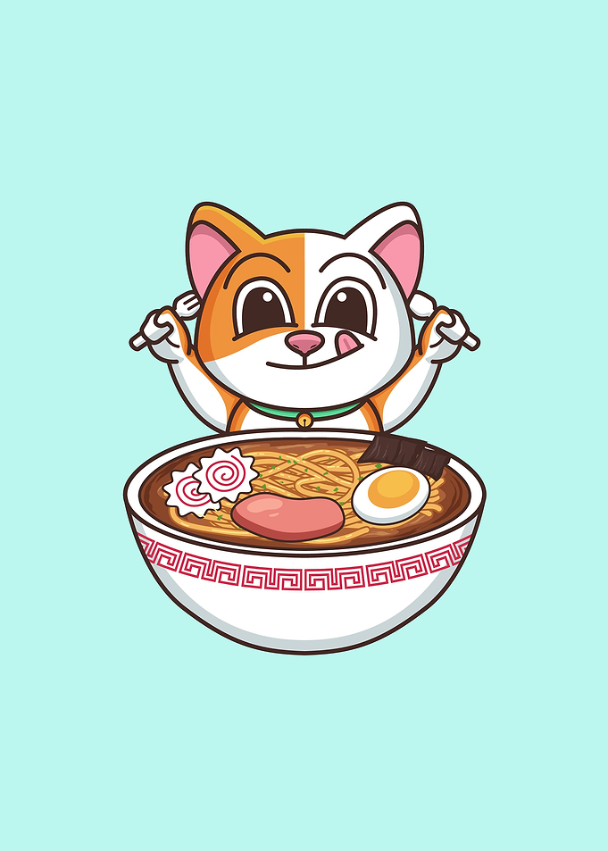 cat eat ramen noodle