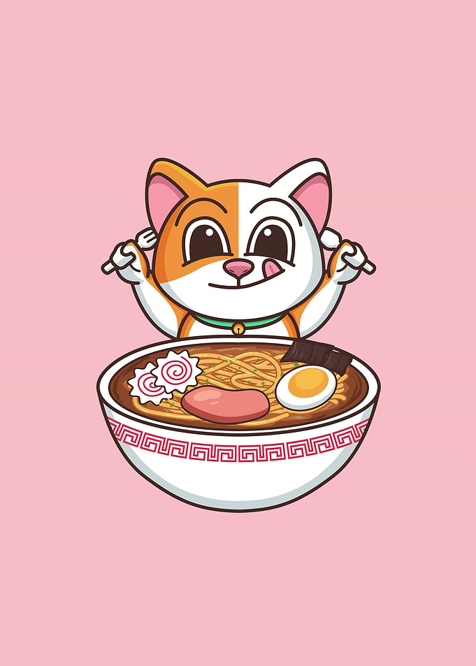 cat eat ramen noodle