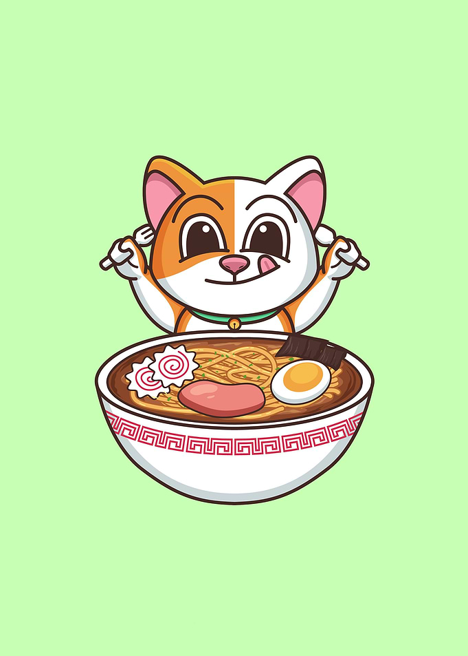 cat eat ramen noodle