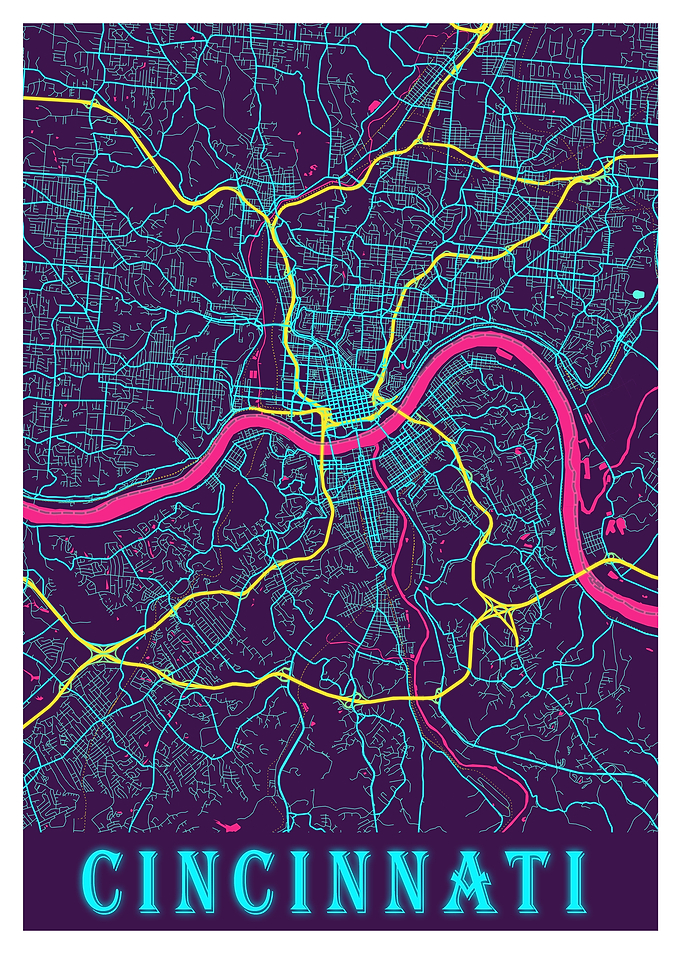 Cincinnati Neon City Map