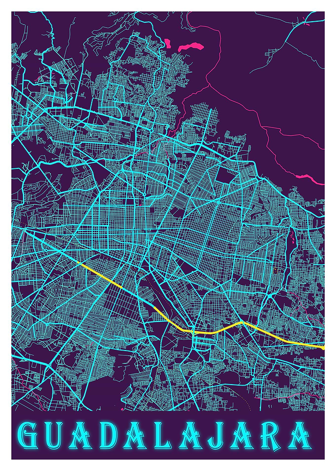 Guadalajara Neon City Map