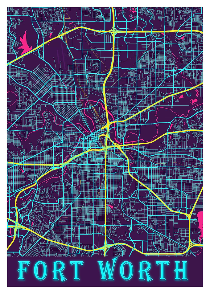 Fort Worth Neon City Map