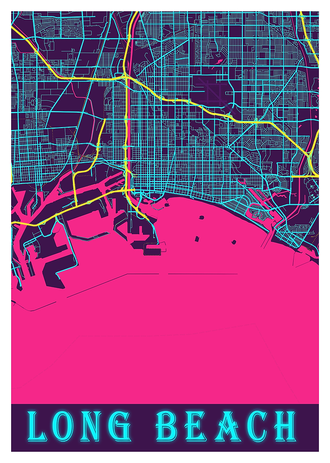 Long Beach Neon City Map