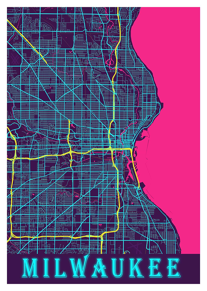 Milwaukee Neon City Map