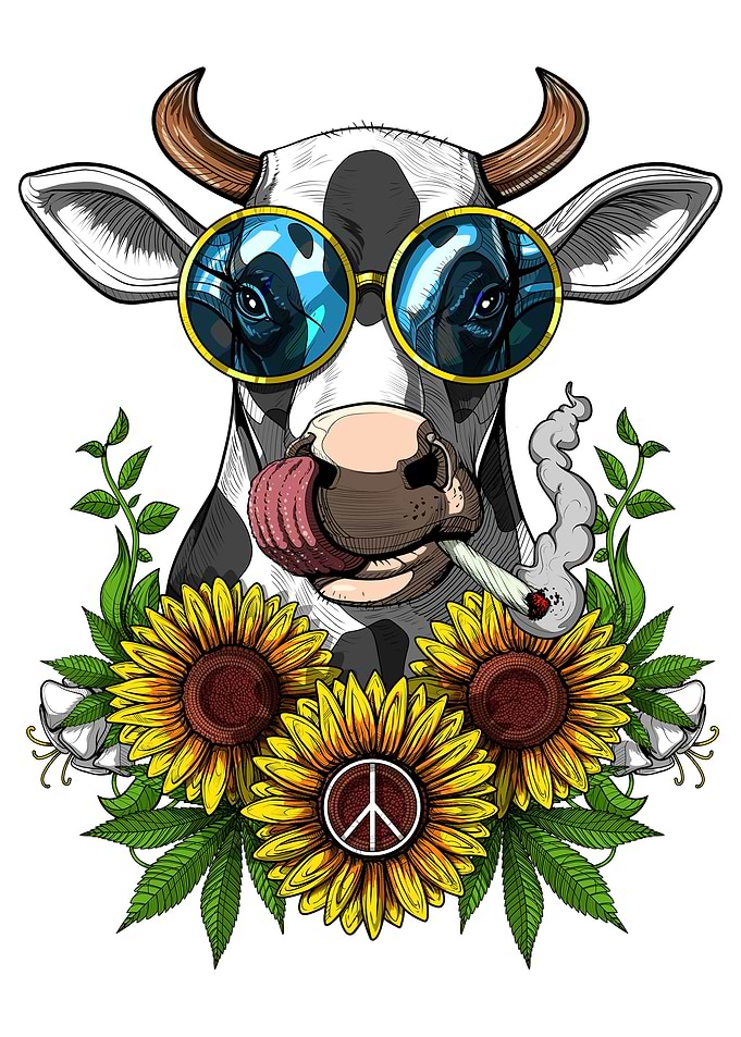 Sunflowers Cow Hippie
