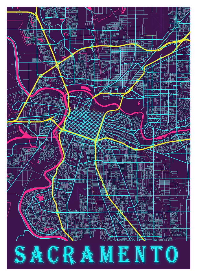 Sacramento Neon City Map